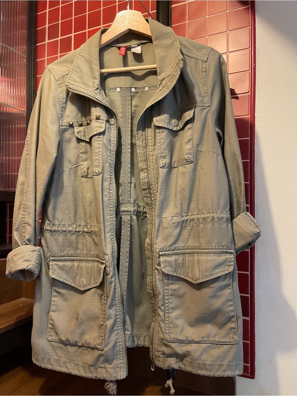H&M Women’s Green Military Utility Jacket, Sz 8